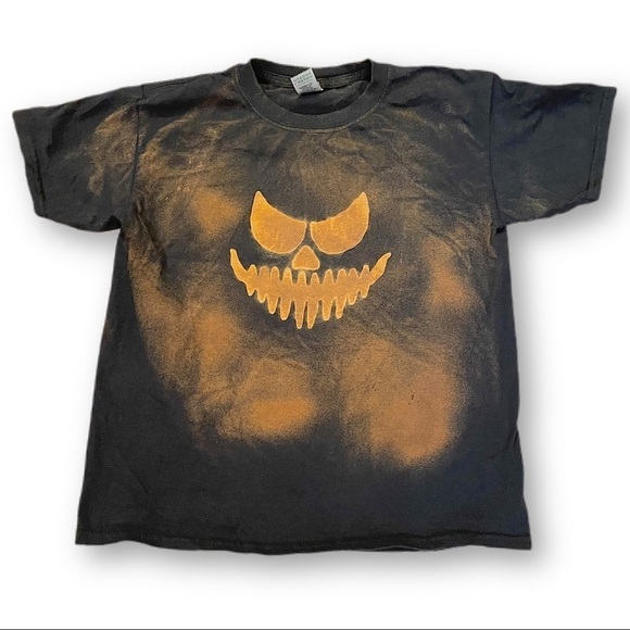 Reverse dye spooky jack o' lantern pumpkin Halloween tshirt Youth M - Picture 1 of 5